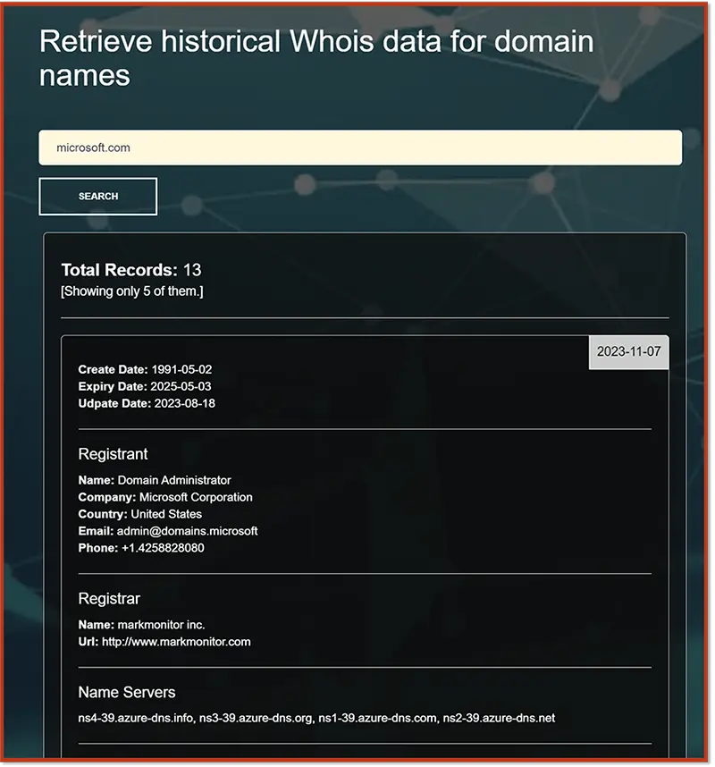 Historical WHOIS Lookup - Microsoft.com