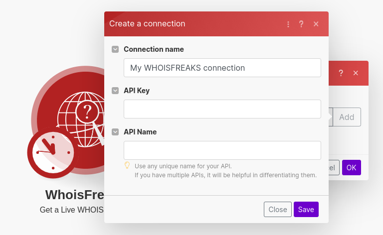 WhoisFreaks Connection on Make platform