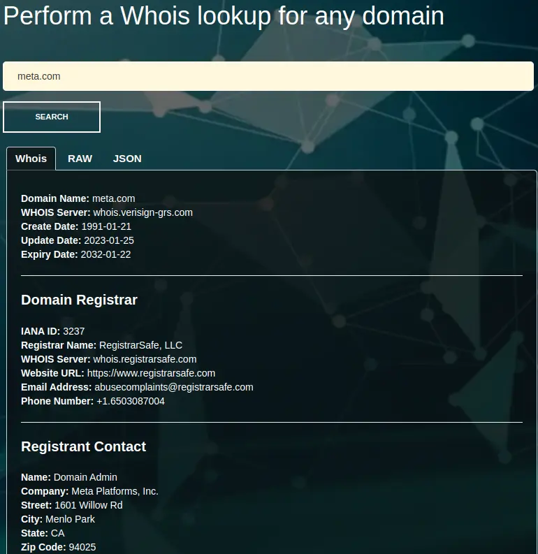 WHOIS Lookup Tool